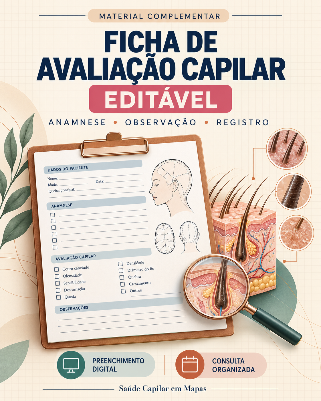 Mockup da Ficha de Avaliação Capilar Editável
